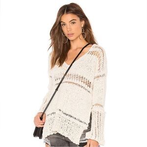 Free People Belong To You Open Knit Sweater Small Ivory Oversized Relaxed